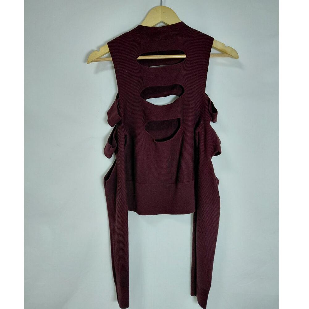 Express Burgundy Mock Neck Ribbed Knit Stretch Top Women Size M - Picture 3 of 11